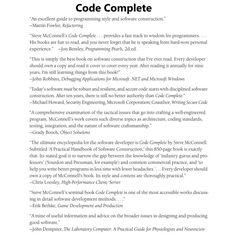 Code Complete A Practical Handbook of Software Construction