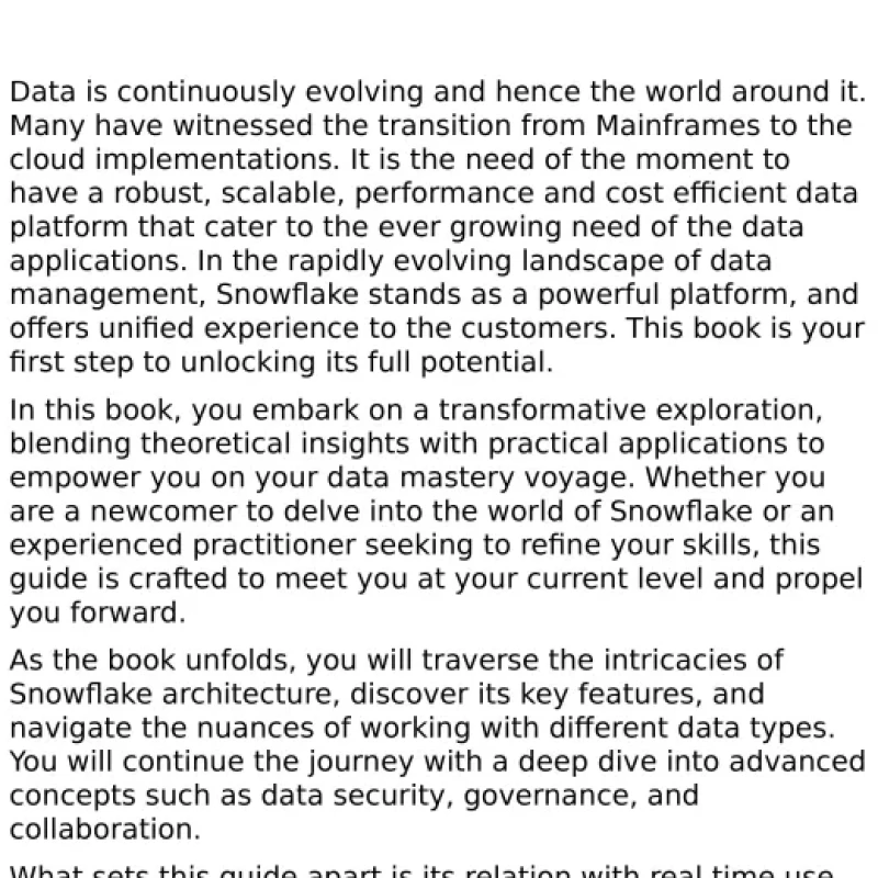 Sách Mastering Snowflake Platform Generate, fetch, and automate Snowflake data as a skilled data practitioner