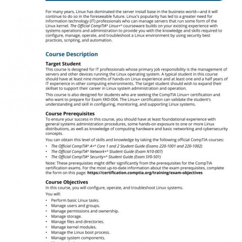 sách The Official CompTIA Linux+ Student Guide